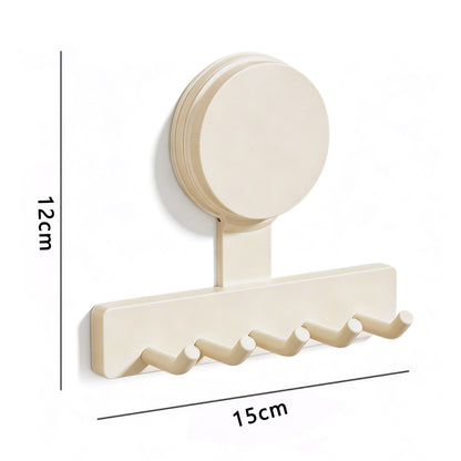 5 Hook Suction Cup Towel Rack Wall Mounted No Drill Bathroom Holder for Shower-White