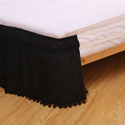 Pompom Fringe Bed Skirt Ruffle Valance Bed Wrap Valance Black