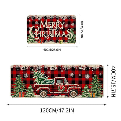 2PCS Christmas Floor Mats Set ¨C Non-Slip Rugs for Kitchen Bathroom Living Room and Doorway Style 2