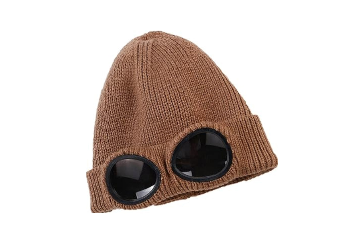 Winter Ski Hat with Goggles Thermal Knit Beanie - Khaki