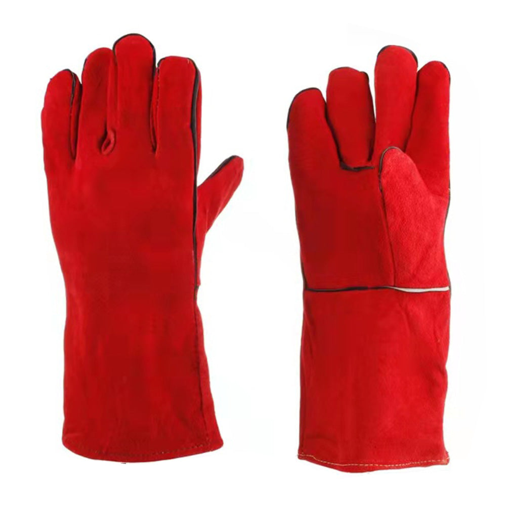 Double Layer Leather Welding Gloves Heat Resistant Fireproof Protective Safety Gloves Red