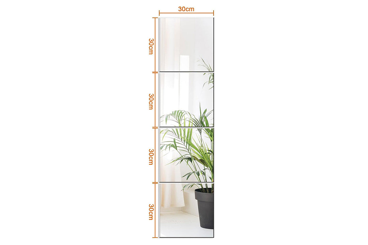 4Pcs Square Self Adhesive Thick Glass Mirror Tiles Wall Stickers