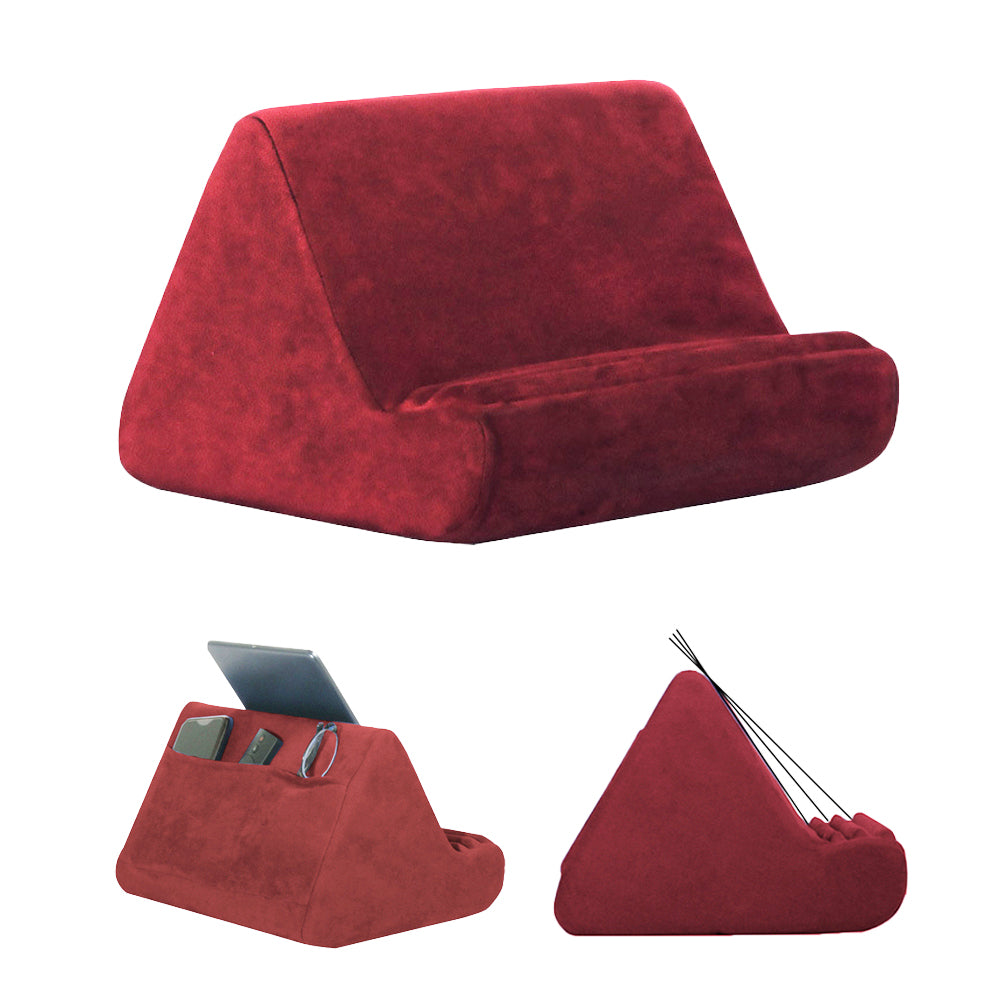 Multi-Angle Tablet Holder Compatible with iPads Lazy Holder Stand for Bed and Desk with 2 Pockets Wine Red