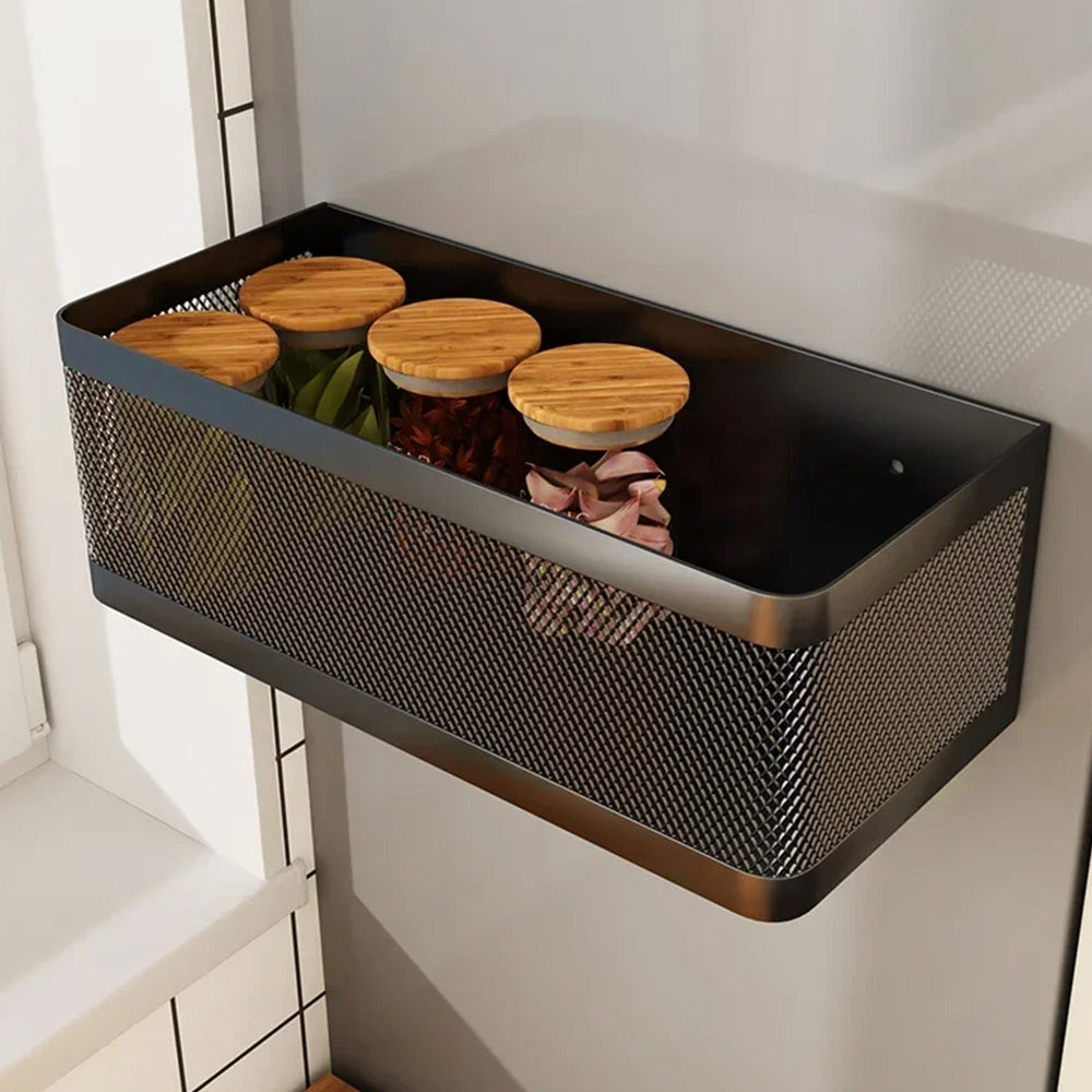 Punching-Free Hanging Storage Baskets Organizer Wall Mount Storage Bin Rack for Kitchen Bathroom Black