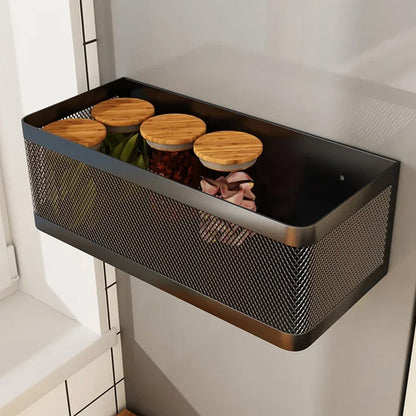 Punching-Free Hanging Storage Baskets Organizer Wall Mount Storage Bin Rack for Kitchen Bathroom Black