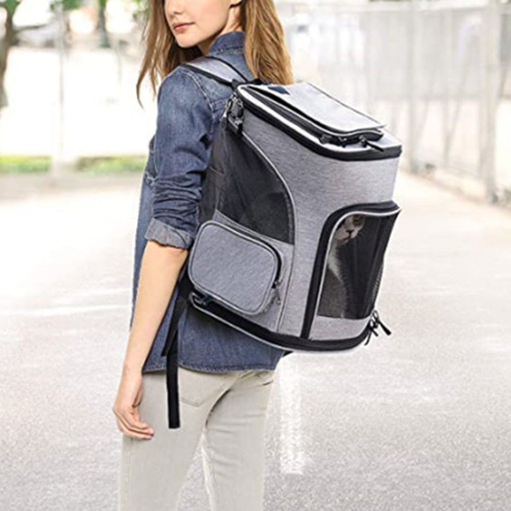 Expandable Cat Backpack Carrier Breathable Large Comfort Space for Small Pet Grey