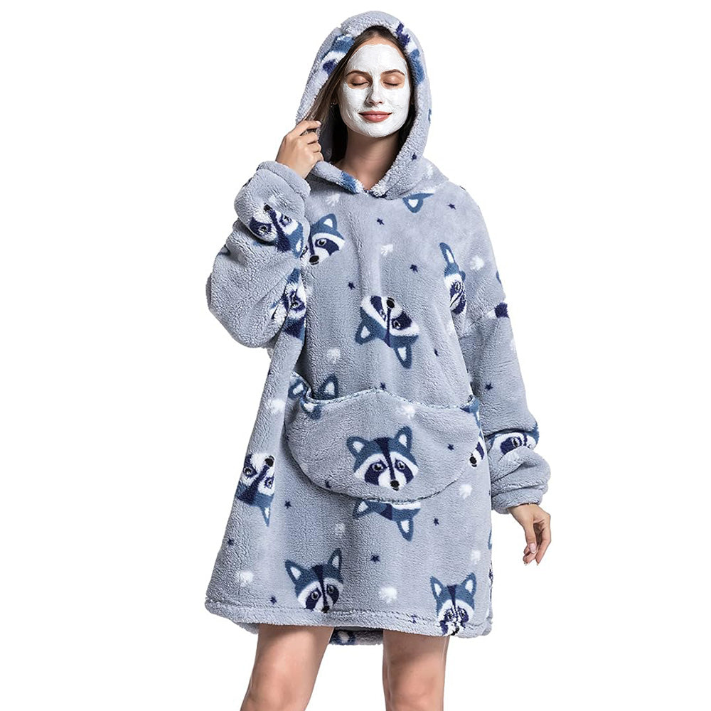 Hooded Blanket Hoodie Ultra Plush Comfy Sweatshirt Fleece-Gray Raccoon