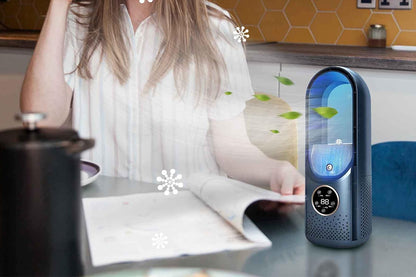 Desk Bladeless Fan with Humidifier USB-Powered Portable Air Conditioner Fan with LED Display-Blue