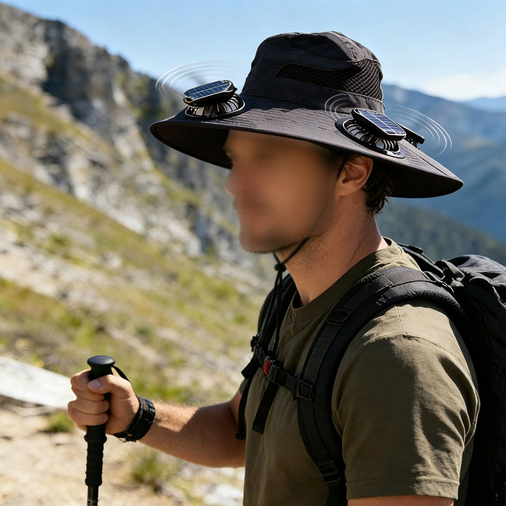 Solar Fan Hat with 3 Fans and USB Charging Cooling Hat - Dark Grey