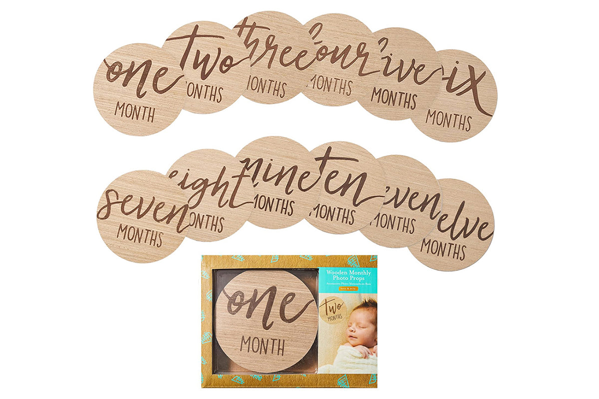 12Pcs 10CM Wooden Milestone Cards For Kids Announcement And Milestone