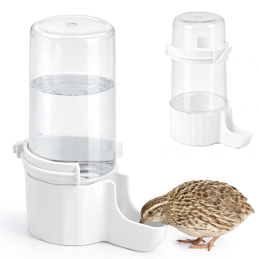 Bird Waterer Automatic Gravity Drinking Fountain with Anti Drowning Tray-White