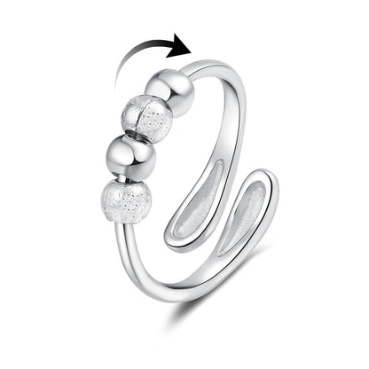 2Pcs Opening Fidget Spinner Rings for Women Adjustable Stress Spinning Rings Silver