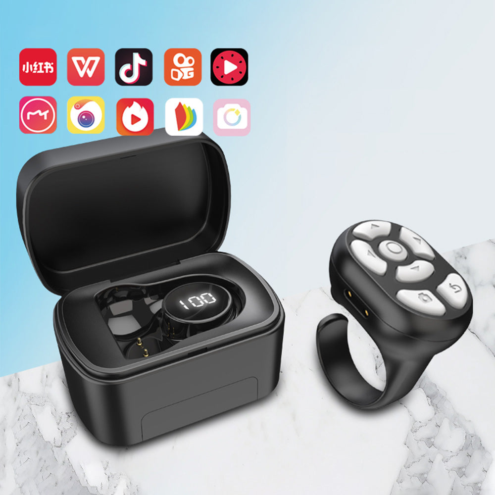 2-in-1 Bluetooth Remote Control Tiktok Scrolling Ring Page Turner for Tablet Ebook Reading Smart Phone Black