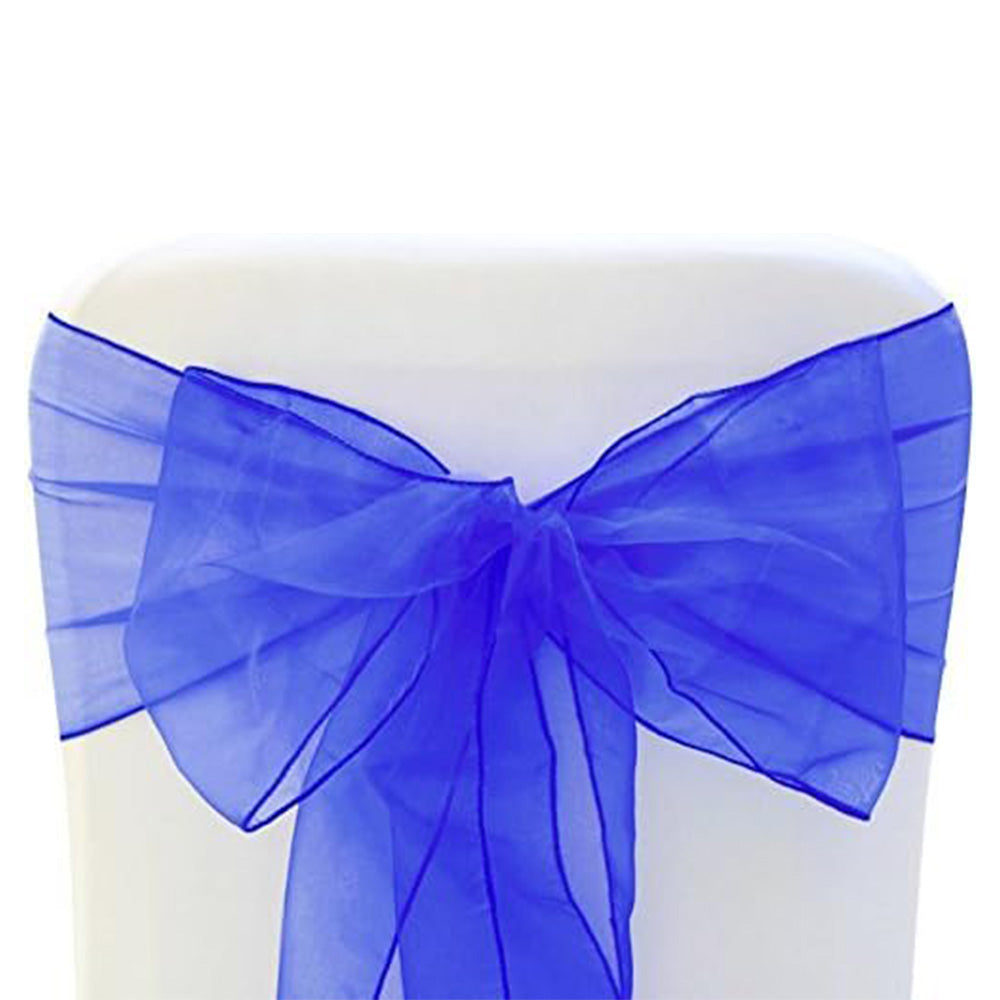 10 Piece Sheer Organza Wedding Chair Back Bow Sashes for Party Decor - Blue