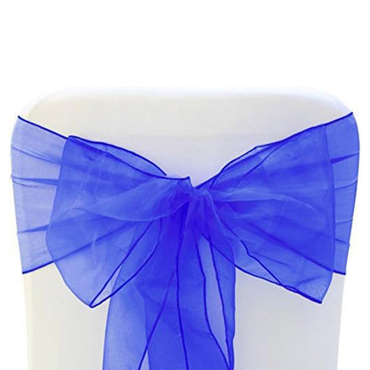10 Piece Sheer Organza Wedding Chair Back Bow Sashes for Party Decor - Blue