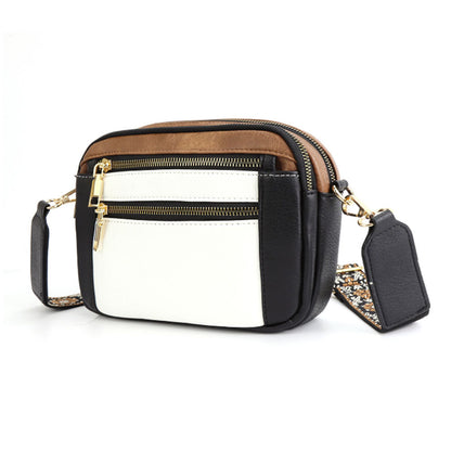 Color-Block Small Crossbody Bags for Women PU Leather Shoulder Handbag Purse with Adjustable Wide Strap Black