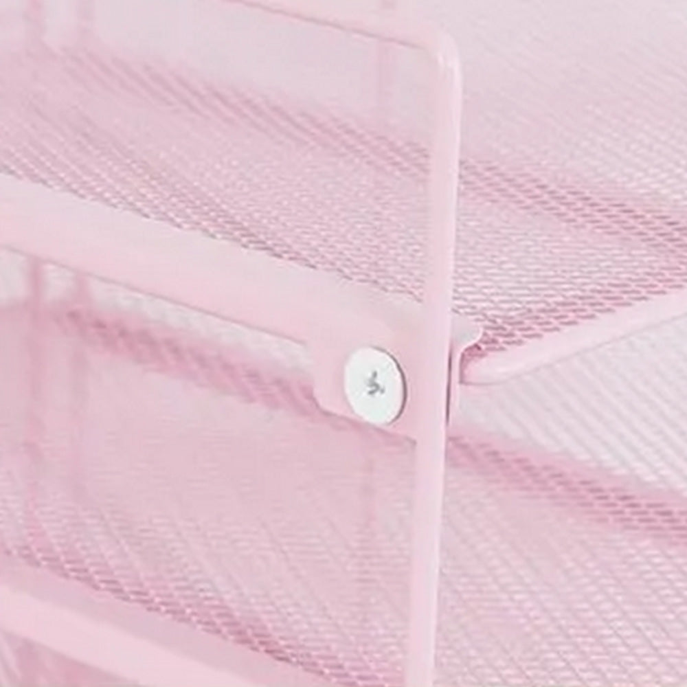 Metal File Organizer Rack Desktop Storage Shelf for Office Home Pink