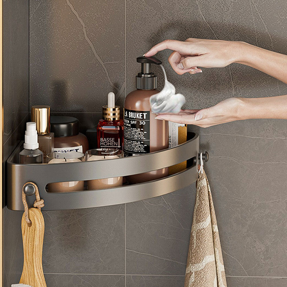 Corner Shower Caddy Punch-Free Wall Mounted Storage Shelf Organizer with Towel Rack for Bathroom Gray