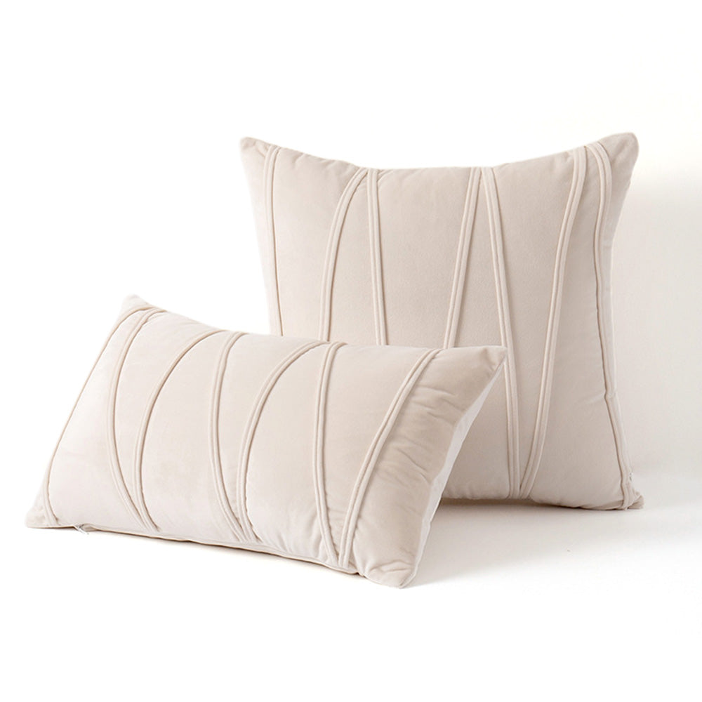 2PCS Velvet Stripe Cushion Covers Decorative Throw Pillow Cases for Sofa & Home Decor Beige