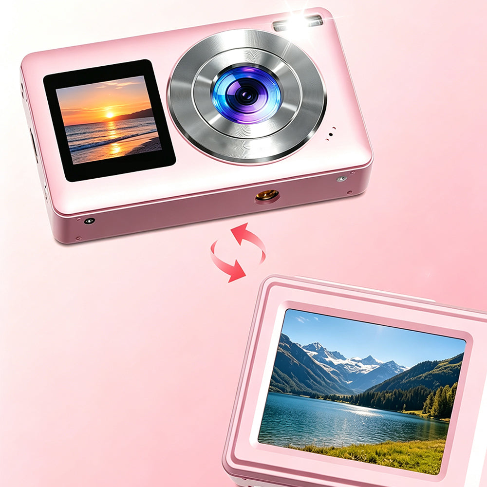 4K Digital Camera Dual Screen Selfie Camera for Vlogging - Pink