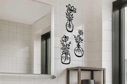 3Pcs Metal Flowers Wall Art Wall Decor Sculptures Hanging for Kitchen Living Room -Black Flowers