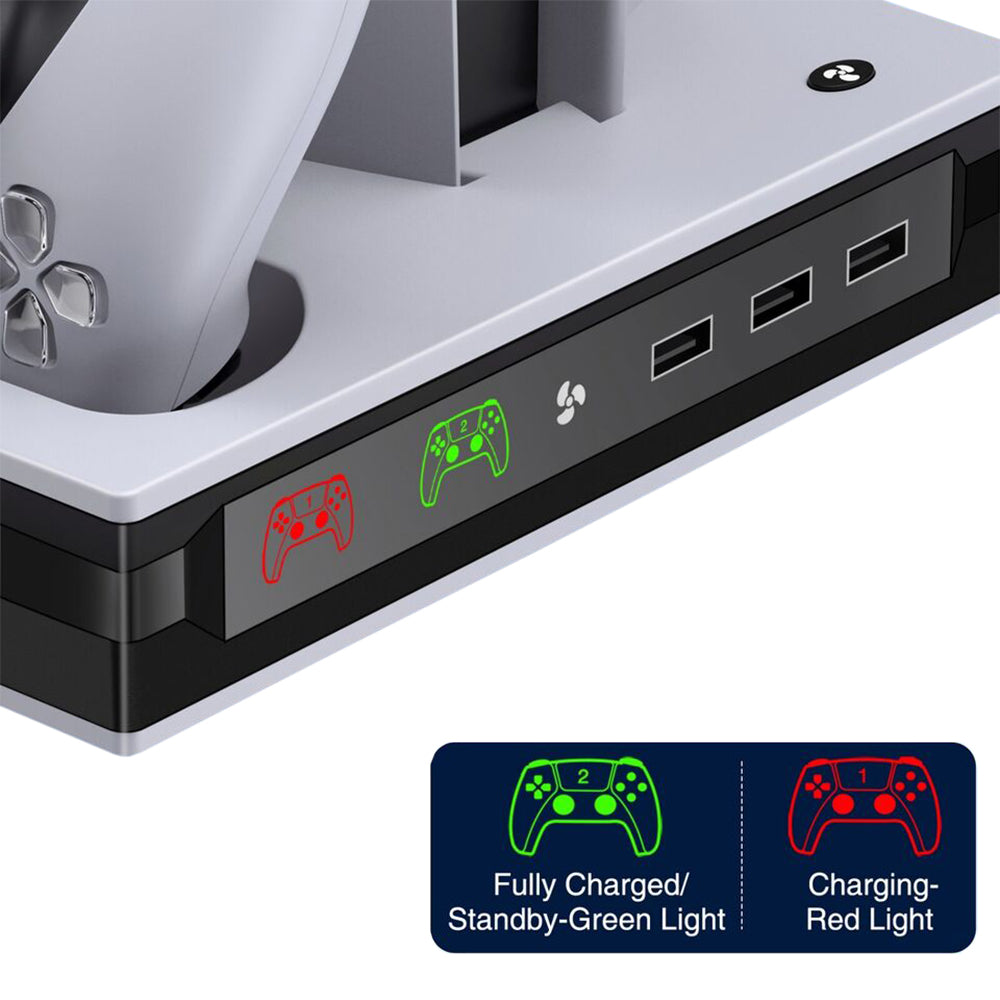For PS5 Stand Cooling Fan with Dual Controller Charging Station White