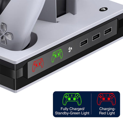For PS5 Stand Cooling Fan with Dual Controller Charging Station White