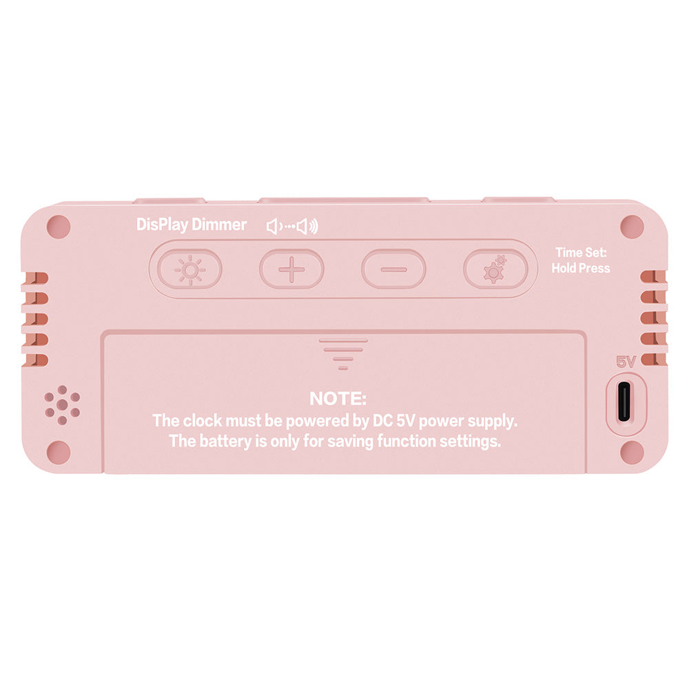 Small Digital Alarm Clock with 6 Dimmers and 5 Alarm Volumes for Bedrooms-Pink