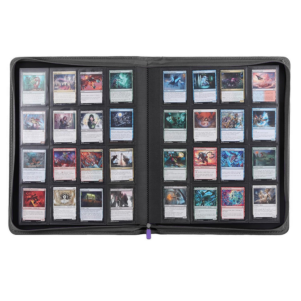 16 Pocket Card Binder 1024 Capacity PVC Free Hard Shell Waterproof Zipper-Purple