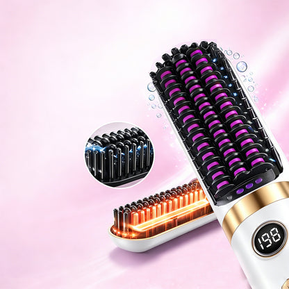 Hair Straightener Brush with Base-White
