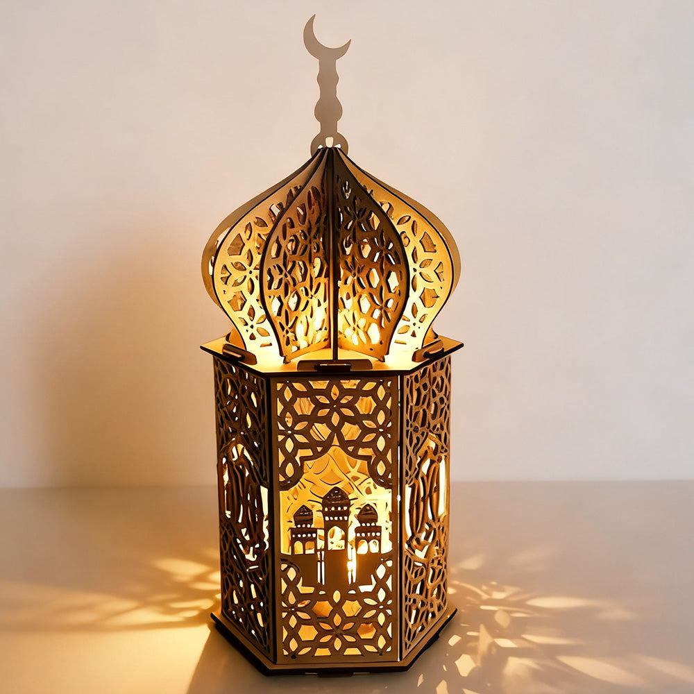 Christmas Wooden Lantern ¨C Decorative Carved Hollow LED Night Light for Holiday Home Decor Style 2