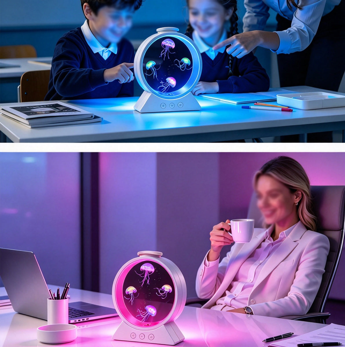 7 Color Breathing Gradient Jellyfish Lamp Mood Desk Lamp - White
