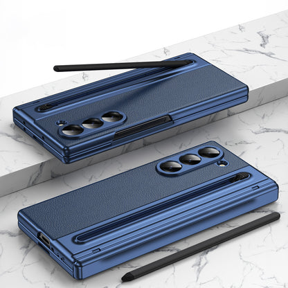 Phone Case for Samsung Z Fold 7 with Pen Holder Full Coverage Hinge Protection-Blue