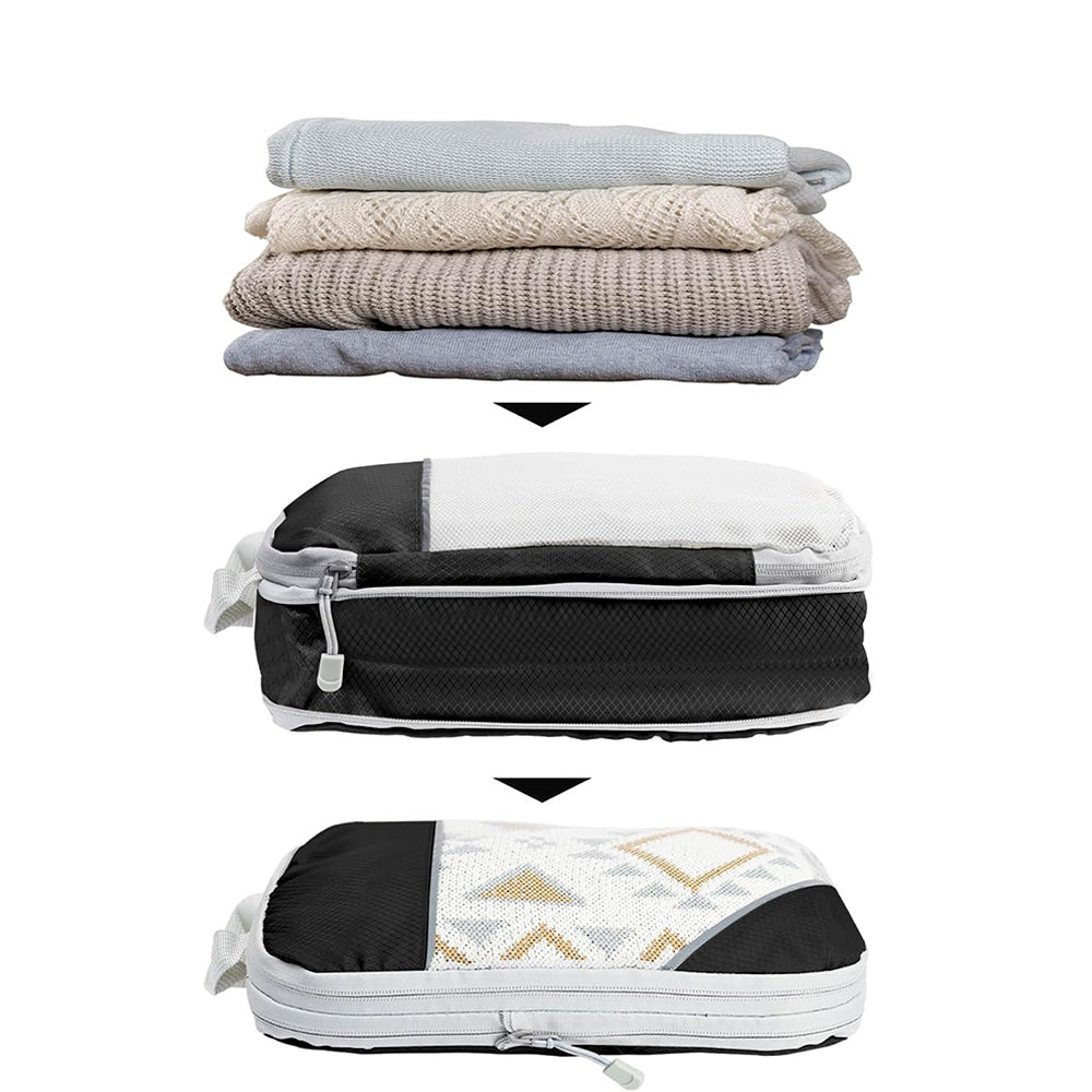 8 Set Compression Packing Cubes For Travel Essentials Expandable Luggage Storage Bags Set  with Laundry Black