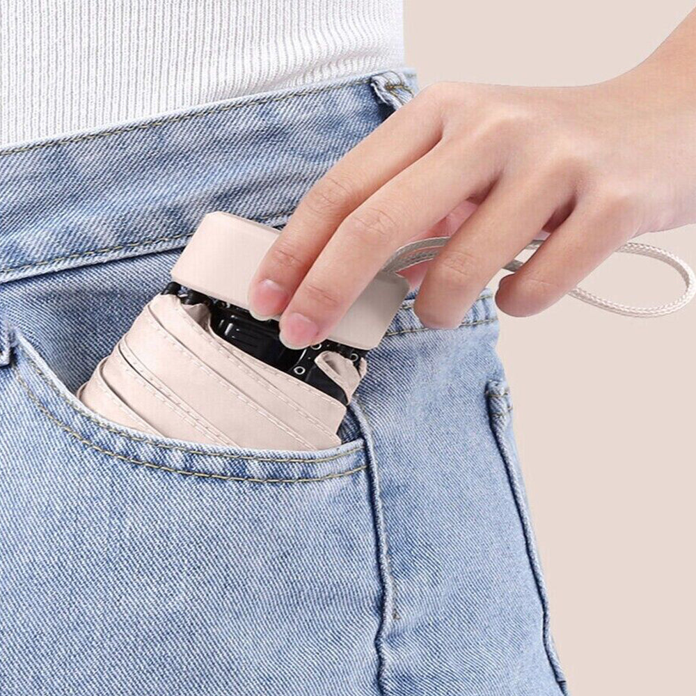 Mini Pocket Umbrella Anti-UV Sun/Rain Windproof 6 Folding Umbrella - Apricot
