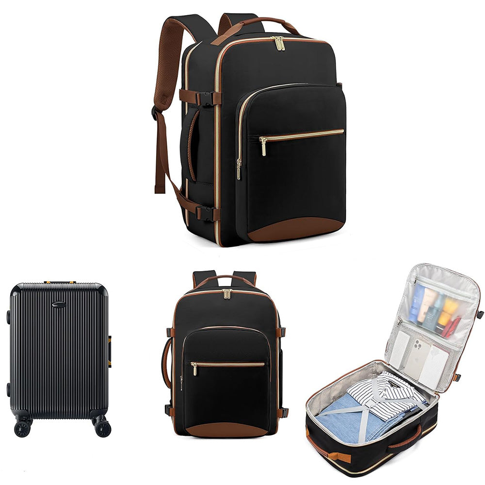 4Pcs Set Travel Luggage Bags 40L Backpack fits 17 inch Laptop with 3 Packing Cubes Black