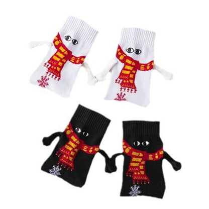 2 Pairs of Holding Hands Christmas Socks Novelty Funny Xmas Couple Socks