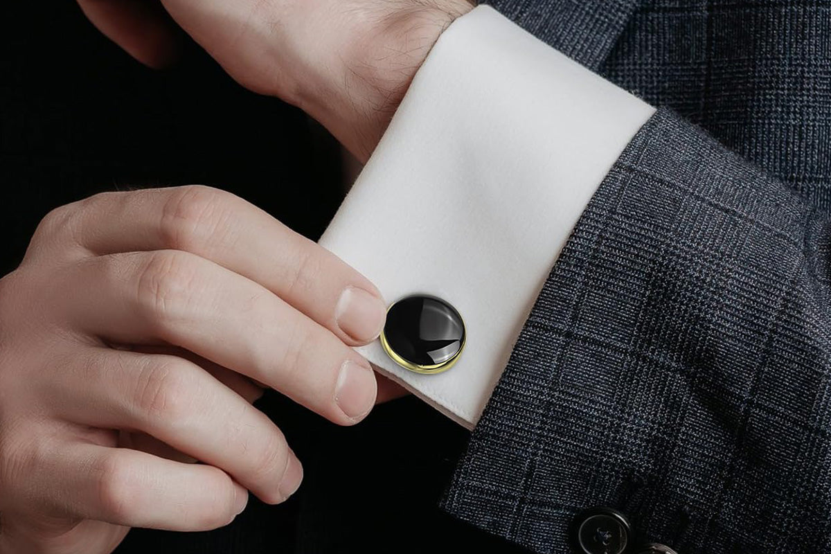 8 Pieces Men Tuxedo Cufflink and Shirt Stud Set for Weddings Parties - Gold