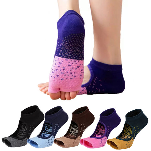 5 Pairs of Open Toe Socks Yoga Pilates Toeless Socks with Grips for Barre Ballet Dance