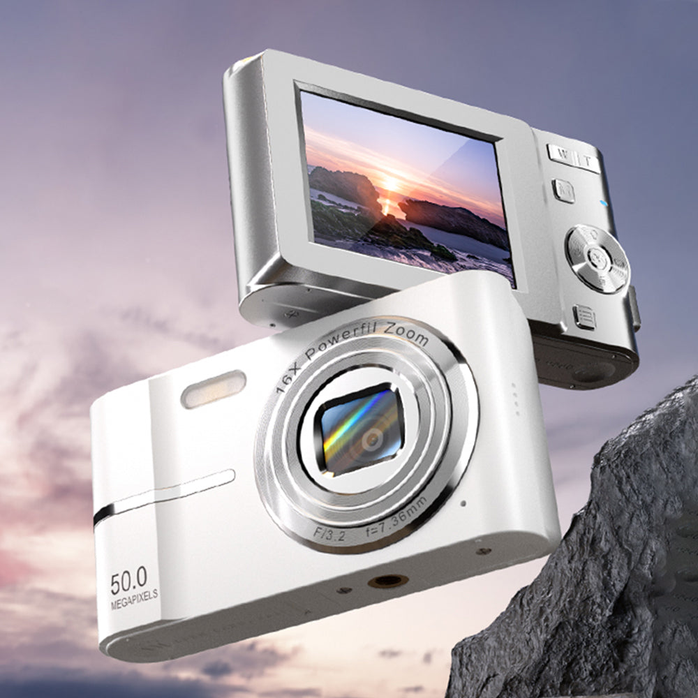 4K Digital Camera Autofocus 50MP HD 1080P Camera for Beginner Student with 32GB Memory Card Silver