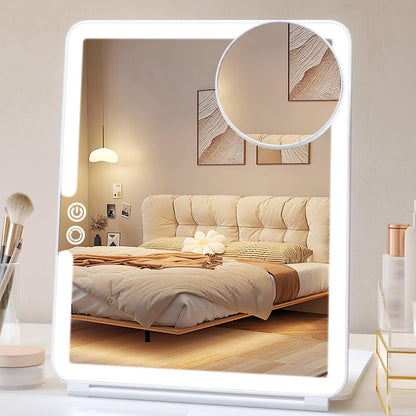 Dimming Folding Lighted Makeup Mirror Rechargeable Vanity Mirror with 10X Magnifying Mirror Whtie
