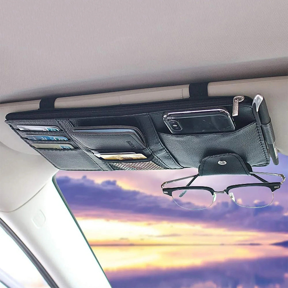 Car Sun Visor Organizer with License & Sunglasses Holder Black