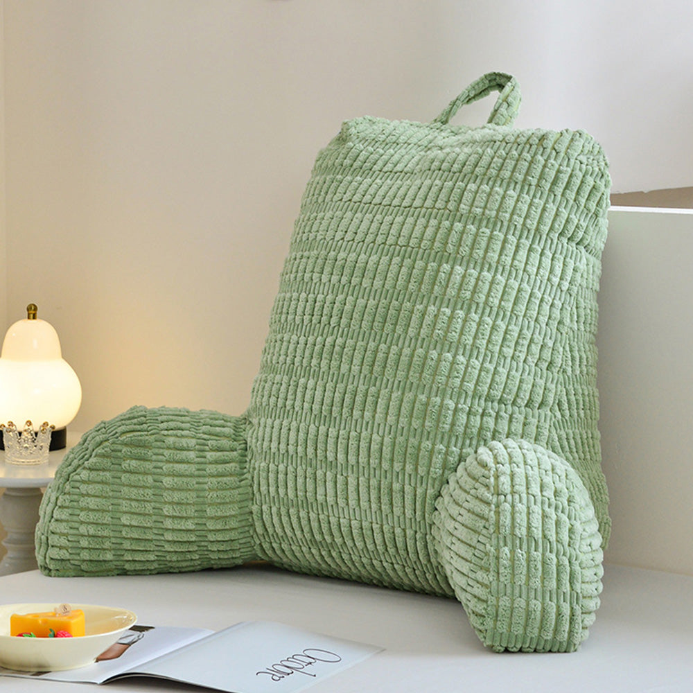 Bedside Backrest Cushion with Armrests Pocket and Washable Cover - Green