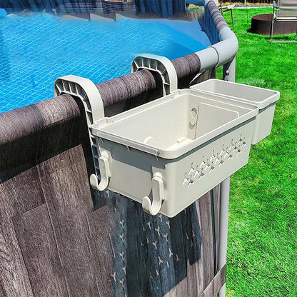 Hanging Poolside Storage Baskets with Cup Holders Above Ground Pool Accessories Grey