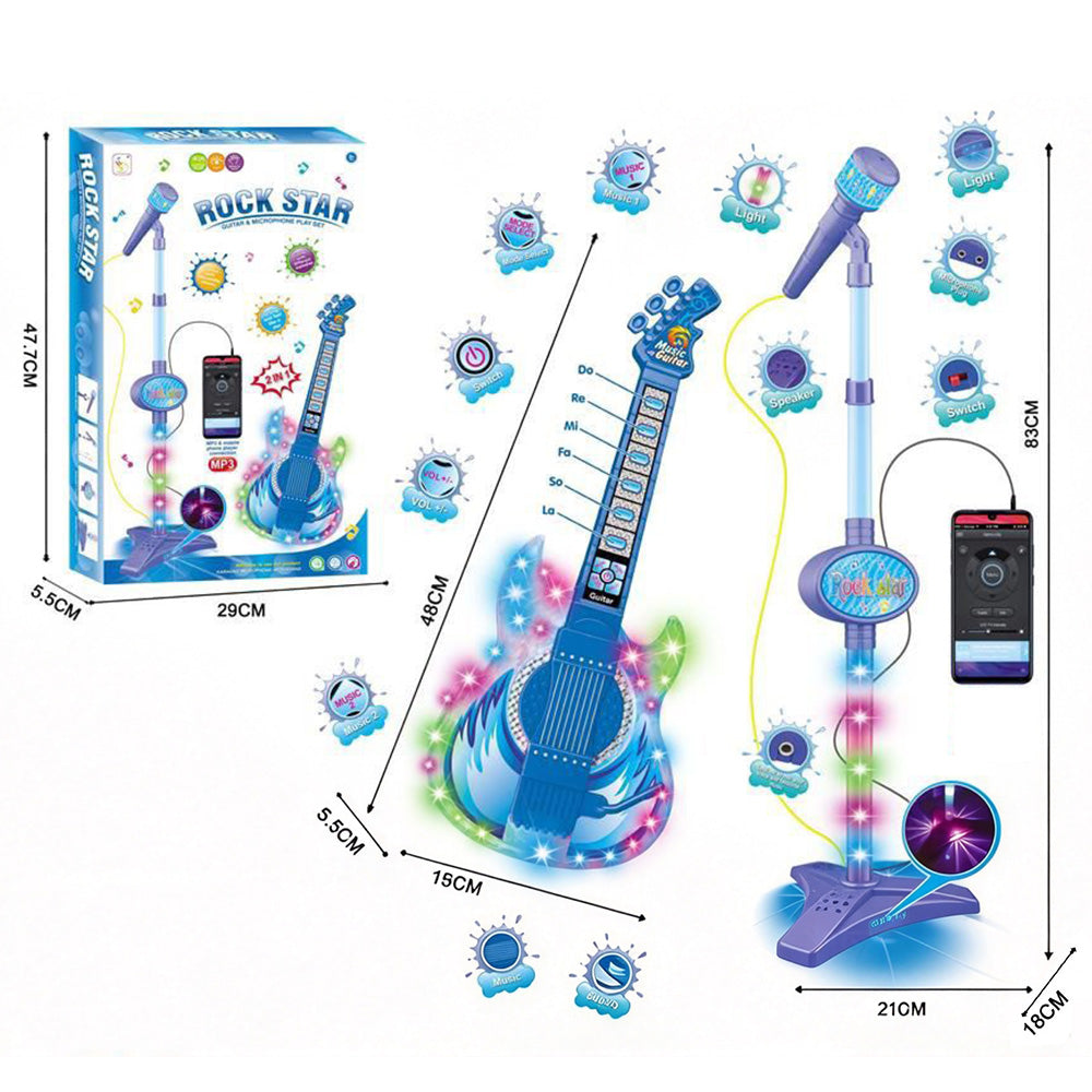 2 in 1 Guitar Microphone Toy with Color Lights for Ages 4 Plus - Blue
