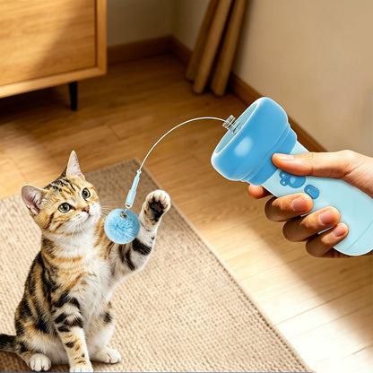 Cat Teaser Launcher with Retractable Cord and 2 Plush Balls - Blue