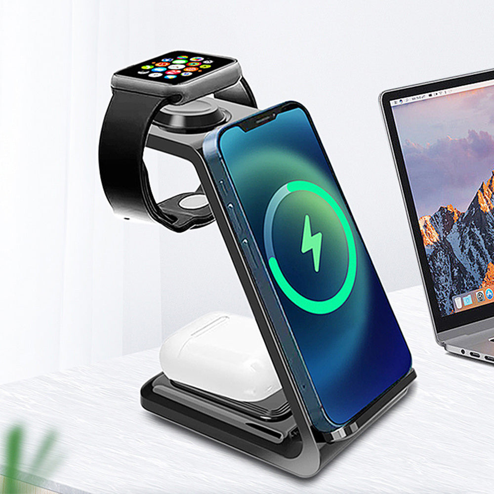 3-in-1 Wireless Charger Dock For Apple Watch Apple AirPod iPhone Charging Station Black