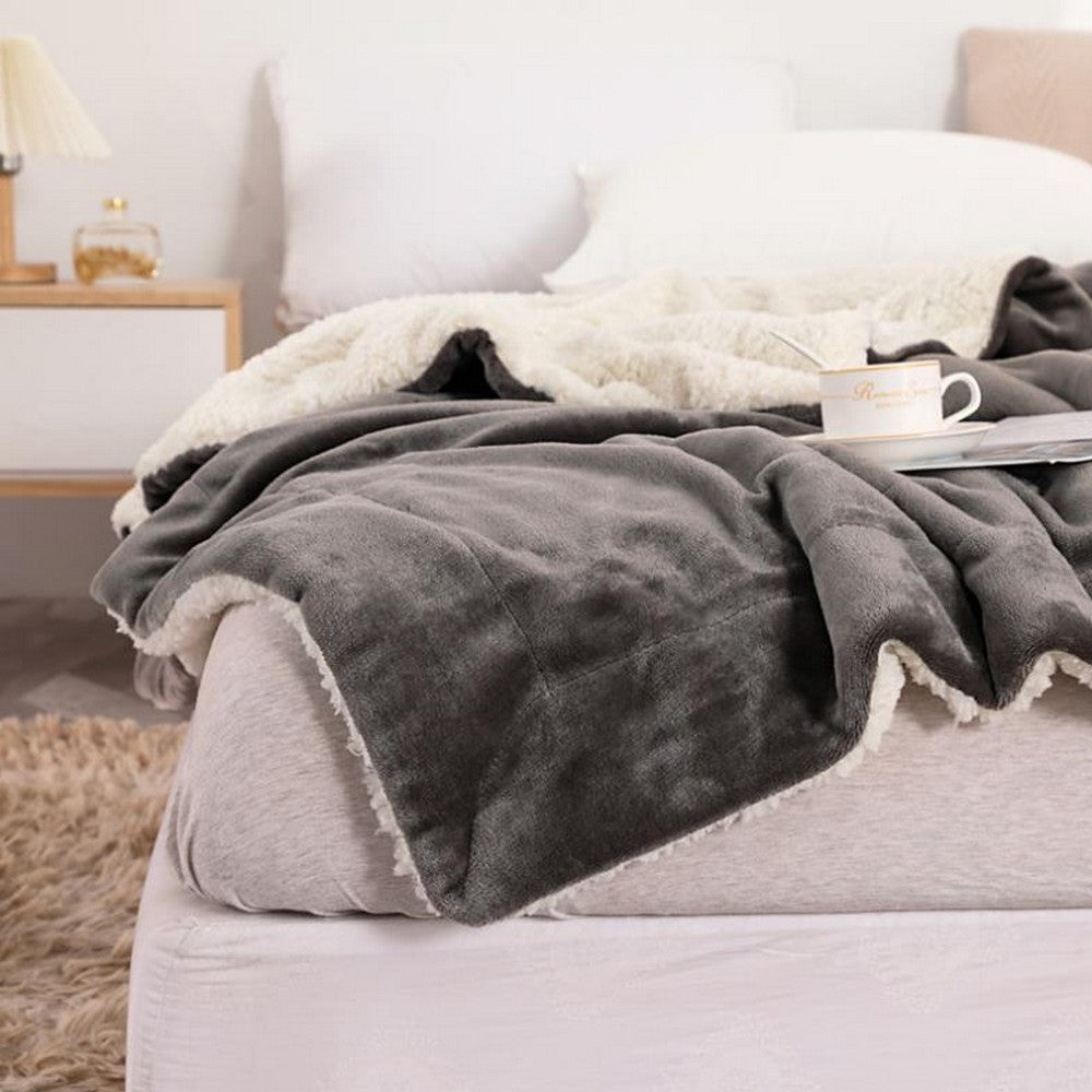 Soft Double-Sided Throw Blanket  Fuzzy Warm Reversible Blanket for Couch Bed Sofa Grey