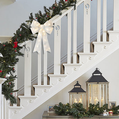 Christmas Bows Light Up Large Double Layer Ribbon Bow Xmas Door Decoration Home Decor-Silver