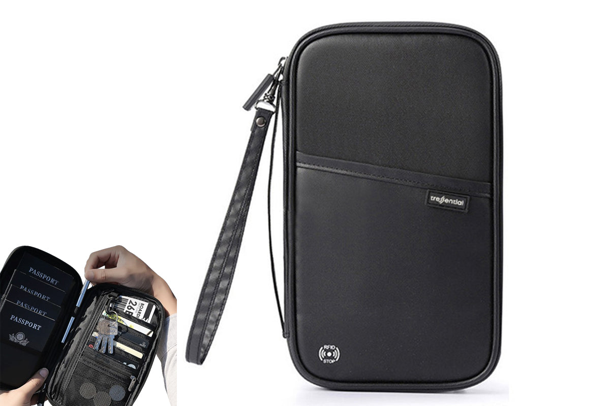 Passport Holder RFID Block Passport Wallet Water Resistance Travel Document Organizer for Credit Cards-Black